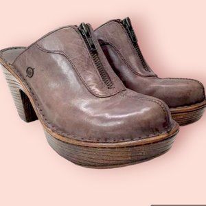 70s vibe Born Haledon Leather Mules / Backless Clogs w/ Chunky Heel & Zippers